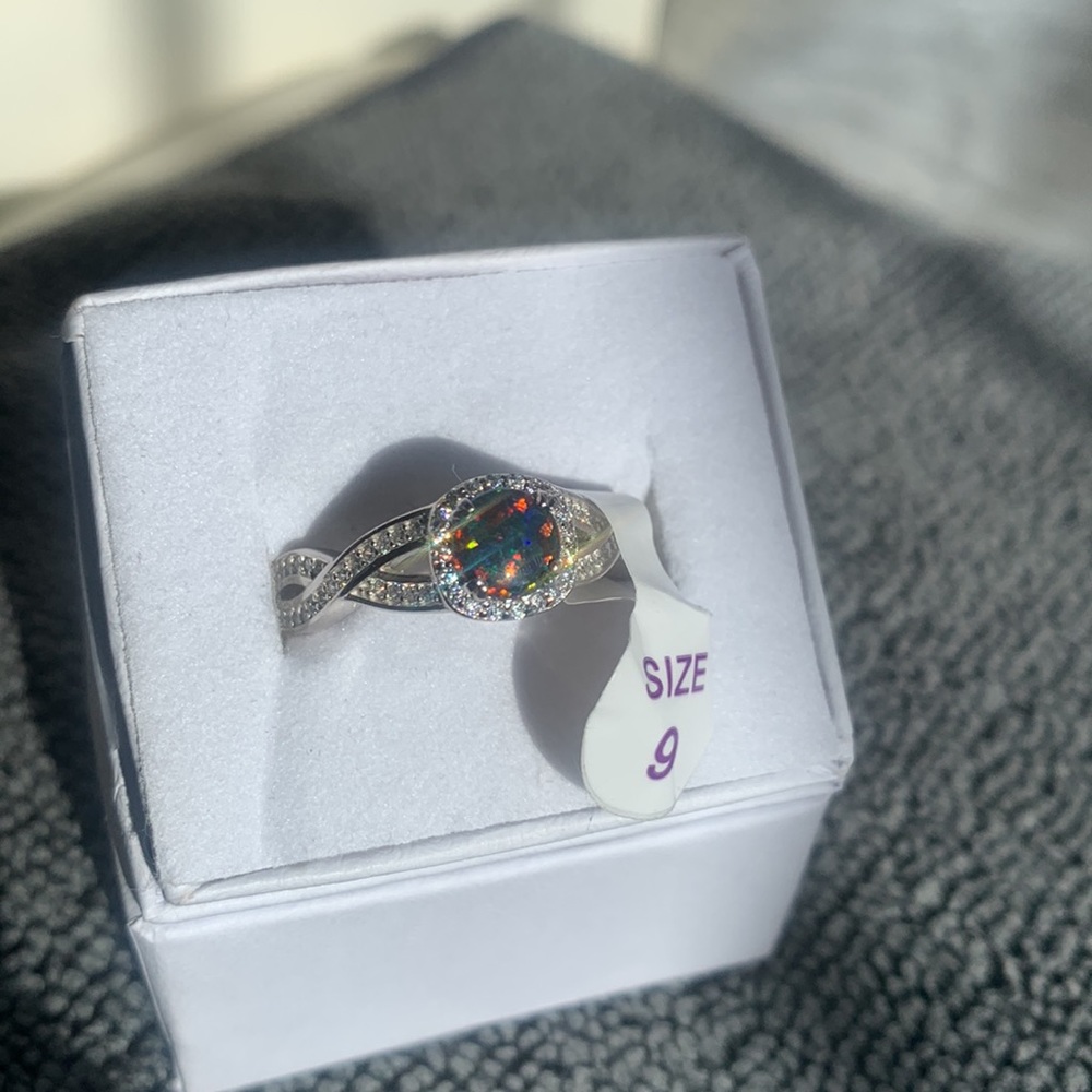Bomb Party Ring: Lab Grown Black Fire Opal .925 Solid Sterling Silver